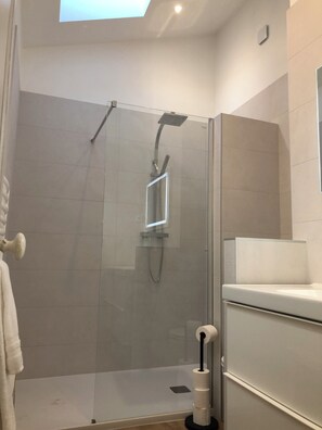 Dusche, Haartrockner, Handtücher, Seife