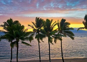 På stranden, solsenger og strandhåndklær