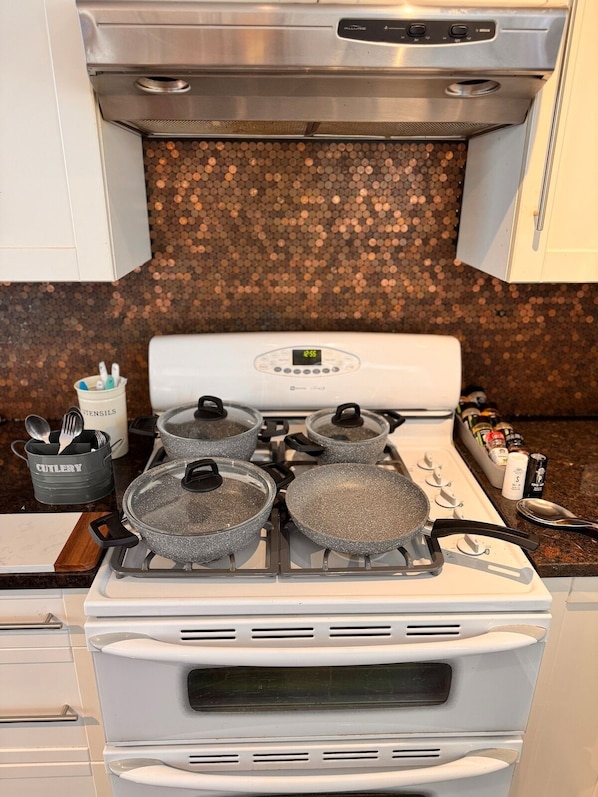 Microwave, stovetop, coffee/tea maker, toaster
