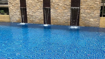 Outdoor pool, open 9:00 AM to 8:00 PM, sun loungers