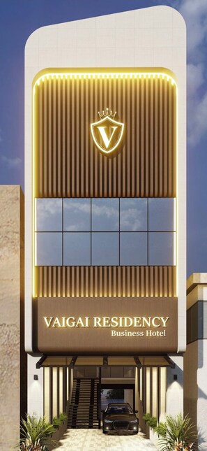 A modern building with a sign reading "VAIGAI RESIDENCY Business Hotel". - Vaigai Residency (Salem)