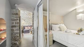 1 bedroom, desk, iron/ironing board, travel cot