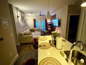 TV, fireplace