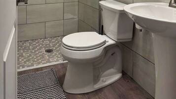 Eco-friendly toiletries, hair dryer, towels, soap