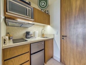 Microwave, stovetop, coffee/tea maker, toaster