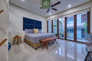 1 bedroom, desk, iron/ironing board, travel cot