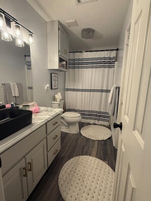 Hair dryer, soap, toilet paper