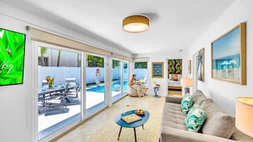 Smart TV, foosball, books, stereo