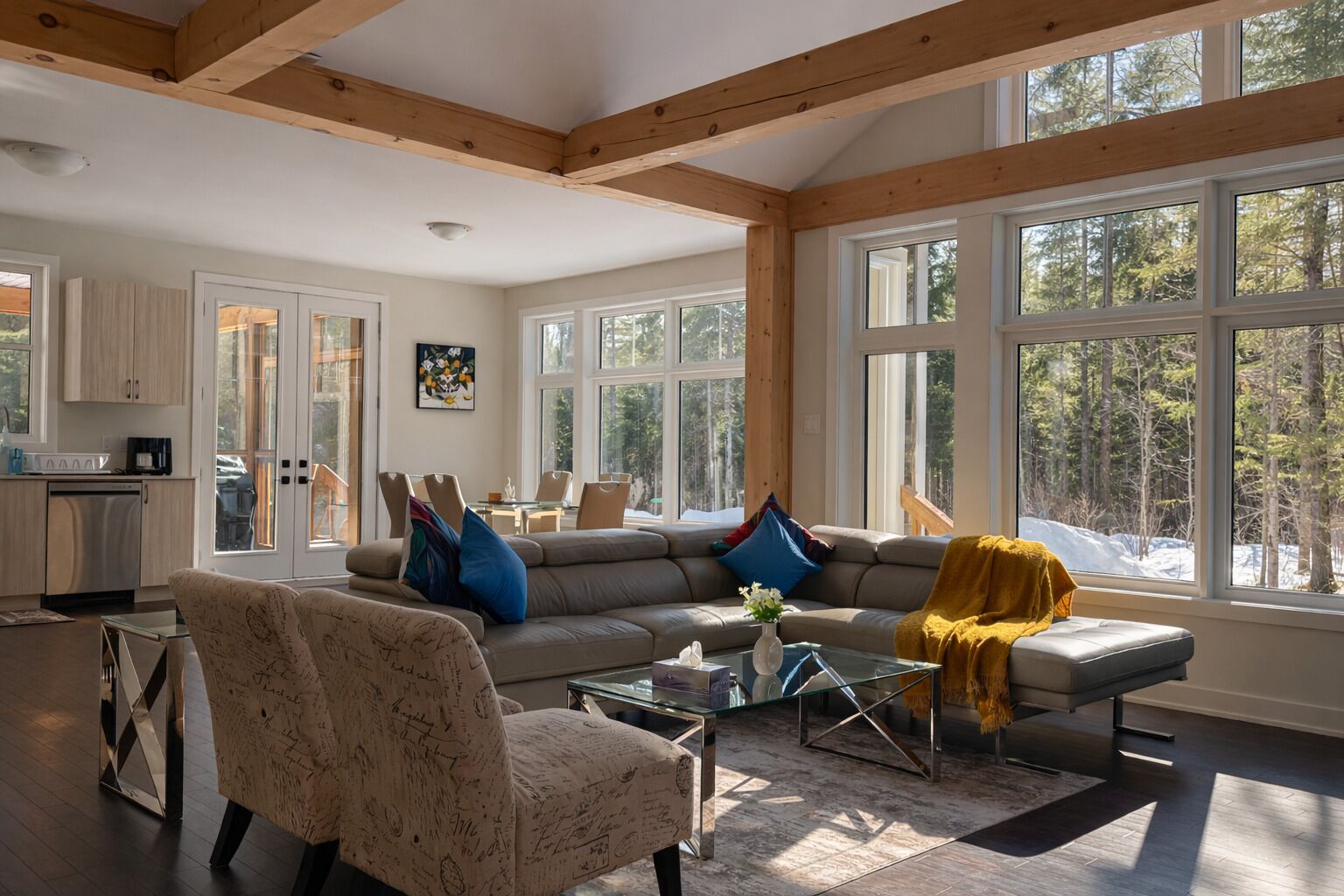 Smart TV, fireplace, foosball, books