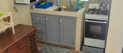 Frigorífico, microondas, horno y placa de cocina