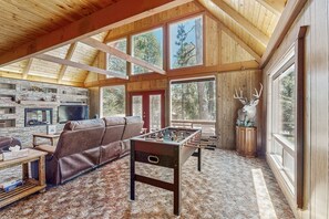 TV, fireplace, DVD player, table football