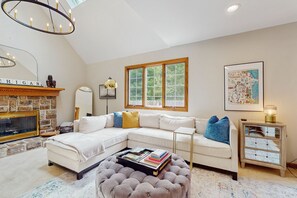 TV, fireplace, foosball, table tennis - Relaxed Riverside Living with Hot Tub, Private Docks & Kayaks in Saugatuck (Saugatuck)