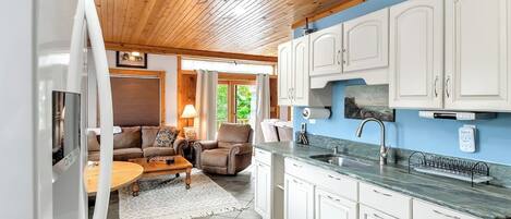 TV, fireplace, ping pong, books