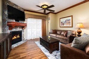 TV, fireplace, DVD player, stereo