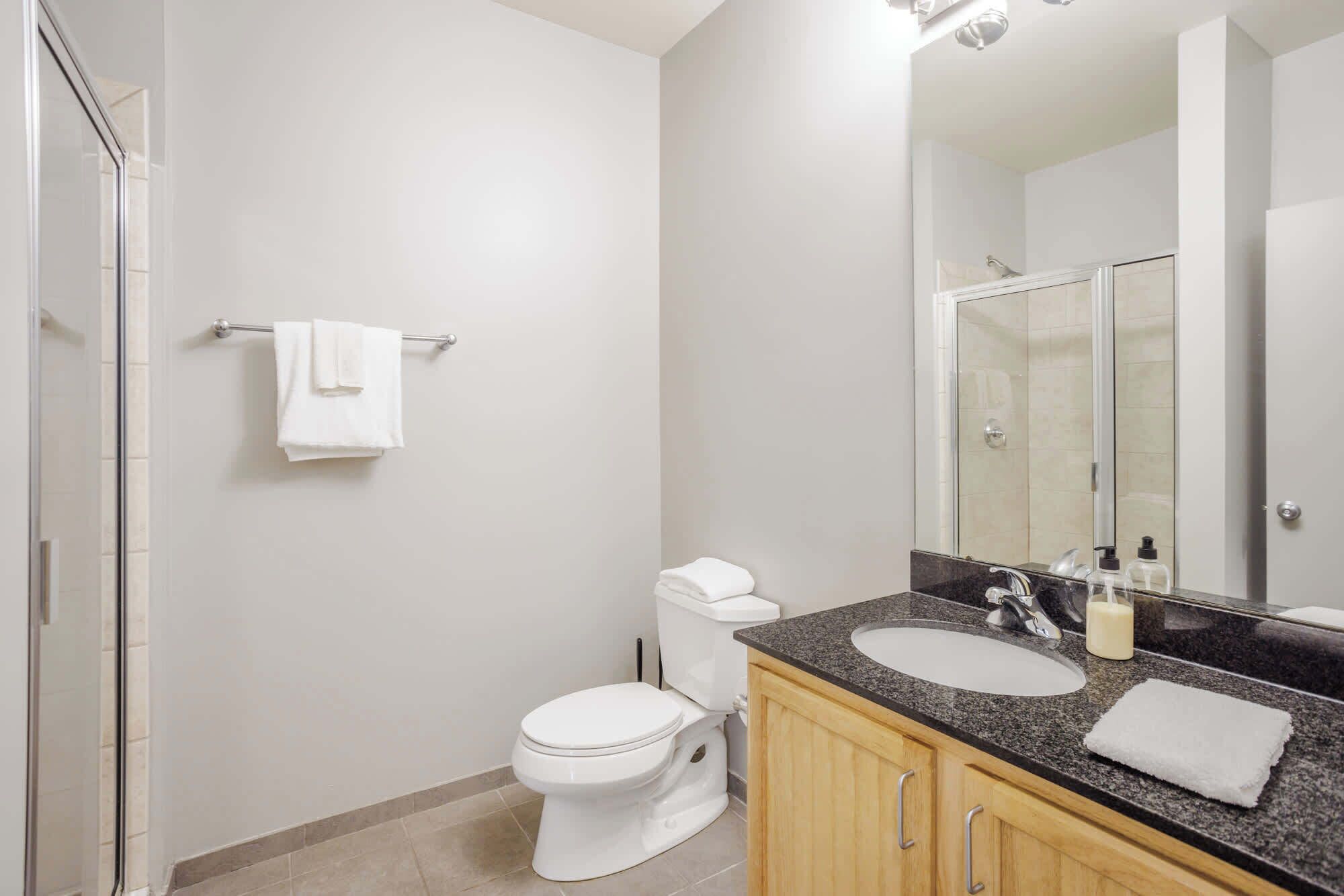 Ensemble douche/baignoire, sèche-cheveux, serviettes fournies, savon