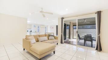 Smart TV, DVD player, books, video library