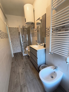 Dusche, Haartrockner, Bidet, Handtücher