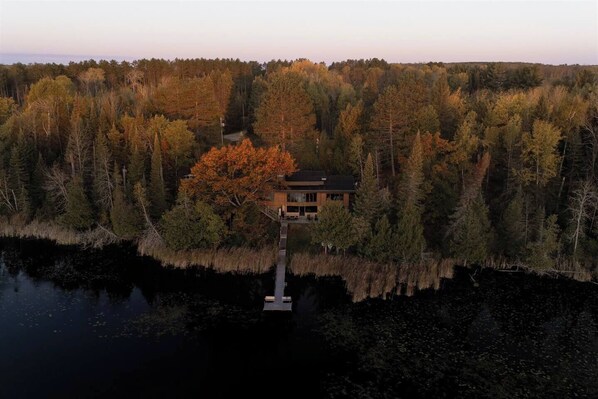 Aerial view - MidMod Lakehouse | MCM Retreat on Private Lake (Grand Rapids)