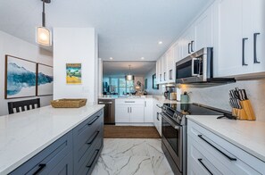 Fridge, microwave, oven, dishwasher