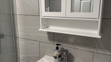 Hair dryer, towels, toilet paper