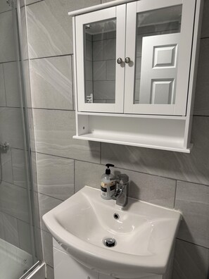 Hair dryer, towels, toilet paper