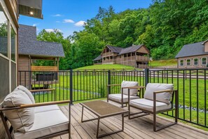 Terrace/patio - Restful Valley: New! 3BR w/Hot Tub*Arcade*5 Min to Pigeon Forge (Pigeon Forge)