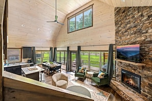 TV, fireplace