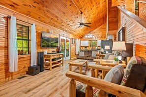 Télévision, cheminée, chaîne hi-fi