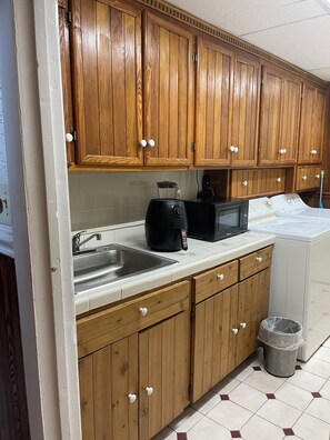 Fridge, microwave, oven, paper towels