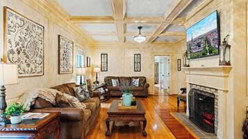 Smart TV, fireplace, video games, foosball