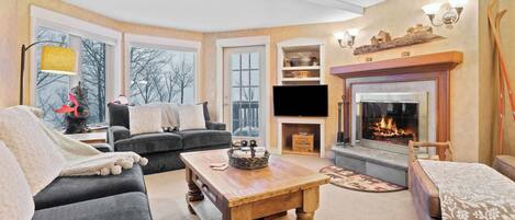 TV, fireplace, offices