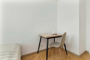 1 bedroom, desk, iron/ironing board, travel cot