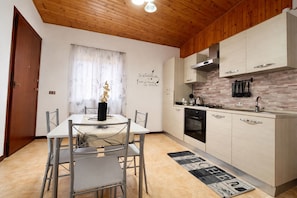 Fridge, oven, stovetop, coffee/tea maker