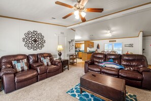 TV connectée, cheminée, livres