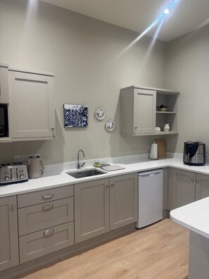 Fridge, microwave, coffee/tea maker, electric kettle - The Back Bay Apartment @ Milton on The Moyle (Luddan Buncrana)