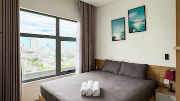 Apartamento família, 2 quartos, acesso à piscina, vista para o mar | Roupas de cama de algodão egípcio, roupas de cama premium
