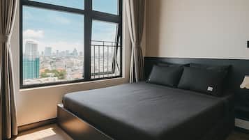 City appartement, 2 slaapkamers, balkon, uitzicht op zee | Lakens van Egyptisch katoen, luxe beddengoed, donsdekens