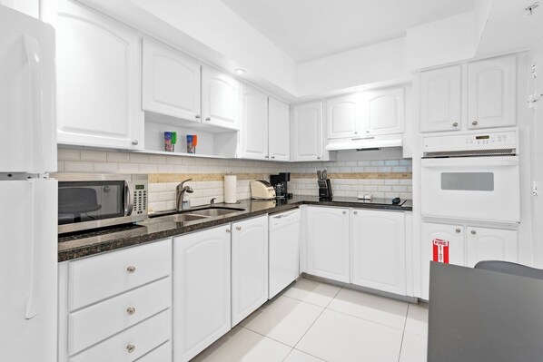 Fridge, microwave, oven, dishwasher