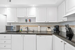 Fridge, microwave, oven, dishwasher