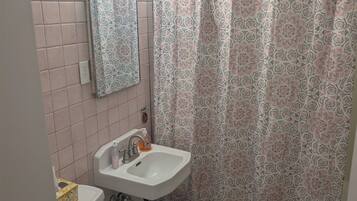 Hair dryer, bidet, towels, soap