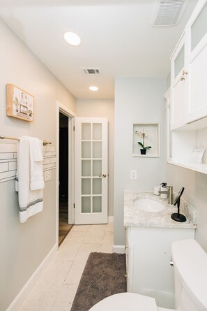 Shower, hair dryer, towels, soap - 2-bedroom apartment in South Tampa with King Bed! (Tampa)