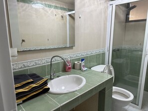 シャワー、タオル、石鹸、トイレットペーパー