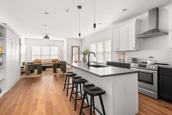 Fridge, microwave, dishwasher, coffee/tea maker