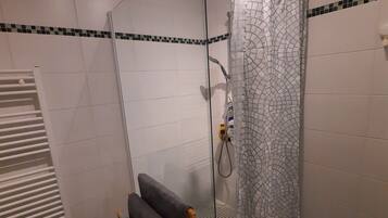 Hair dryer, towels, toilet paper