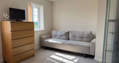 A light spacious room,with sofa and single bed. Private bathroom with shower.