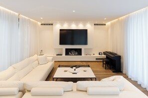 TV, fireplace