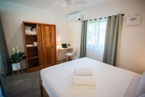 1 bedroom, desk, iron/ironing board, travel cot
