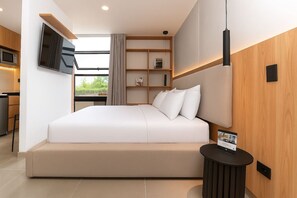 1 bedroom, desk, iron/ironing board, travel cot