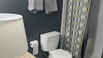 Douche, sĂšche-cheveux, serviettes fournies, papier toilette