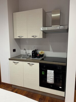 Fridge, oven, stovetop, coffee/tea maker